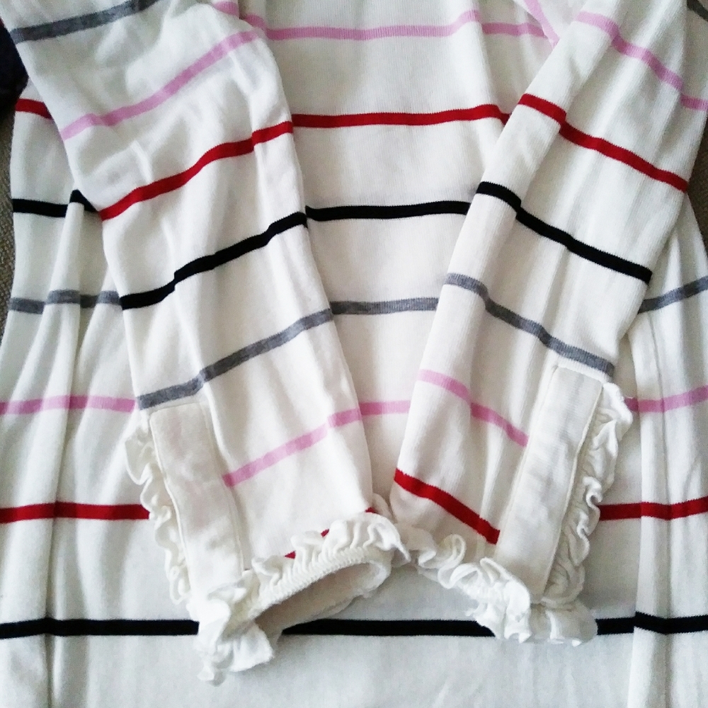 Ann Taylor Striped Ruffle cuff Top - Picture 6 of 8